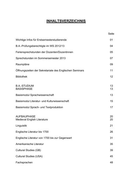 Termine im WS 2012/13 - Englisches Seminar - Ruhr-Universität ...