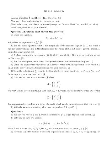 ES 111 - Midterm Answer Question 1 and three (3) of Questions 2-6 ...