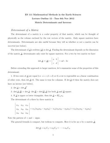 Determinant of a Matrix - Earth & Planetary Sciences