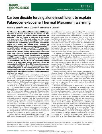 Carbon dioxide forcing alone insufficient to explain Palaeocene ...