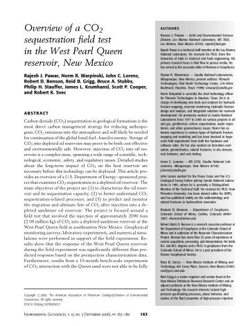 Overview of a CO2 sequestration field test in the West Pearl Queen ...