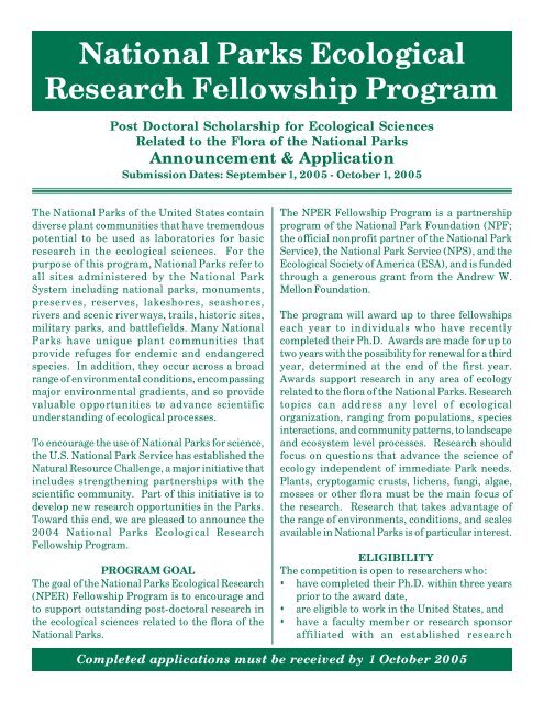 Application and Announcement for 2005 NPER Fellowships