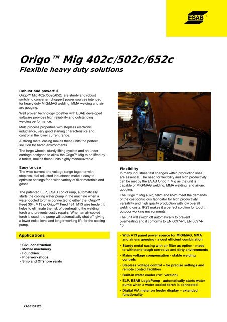 Origo™ Mig 402c/502c/652c