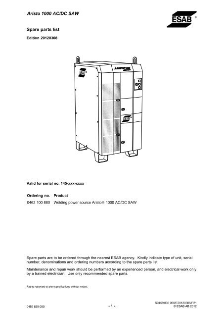 Aristo 1000 Acdc Saw Esab