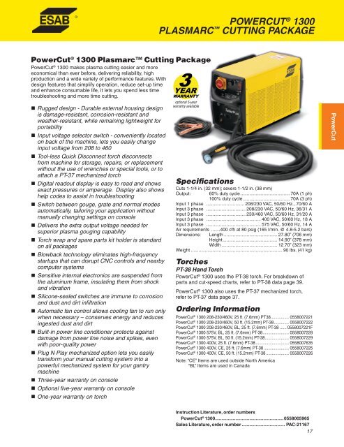 PowerCut 1300 Product Data Sheet - ESAB Welding & Cutting ...