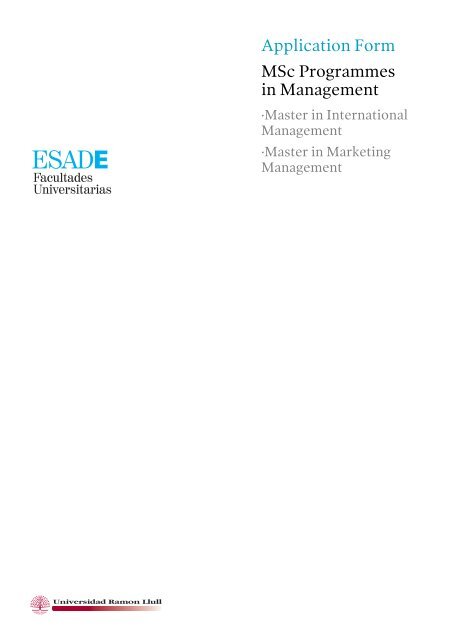 Application Form MSc Programmes in Management - Esade