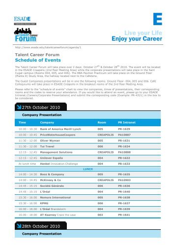 Schedule of Events | Talent... - Esade