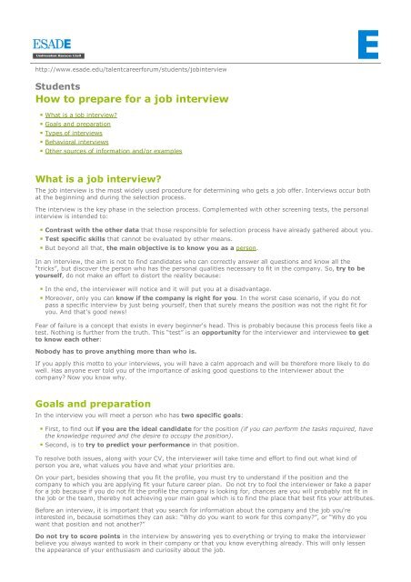Job Interview | BBA & MSc ESADE Career Forum