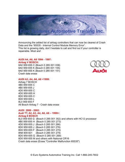 AUDI A4, A6, A8 1994 - Euro Systems Automotive Training Inc.