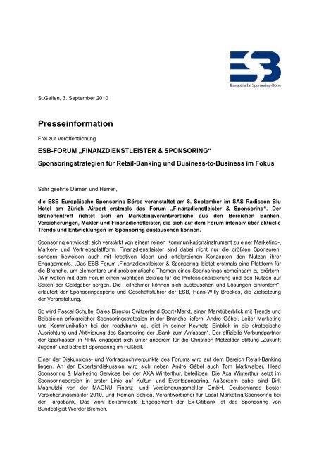 Presseinformation - ESB Europäische Sponsoring-Börse