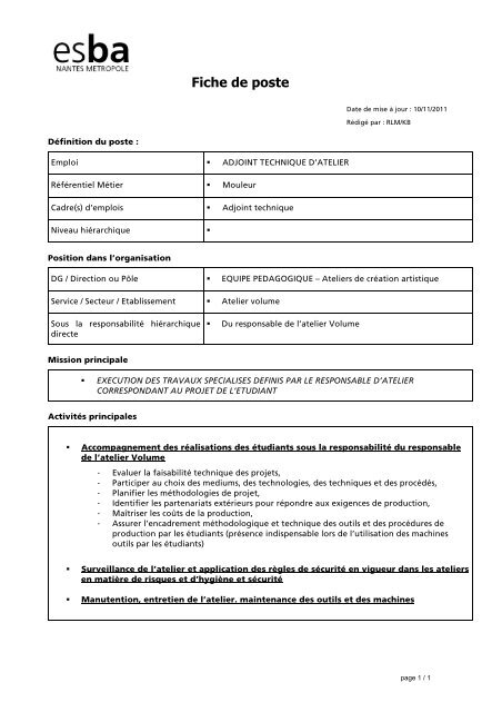 Fiche De Poste Pdf