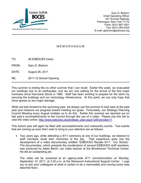MEMORANDUM TO - Eastern Suffolk BOCES