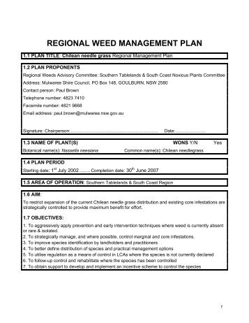 Chilean Needle Grass Regional Plan - Eurobodalla Shire Council