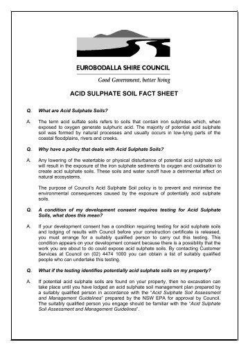 ACID SULPHATE SOIL FACT SHEET