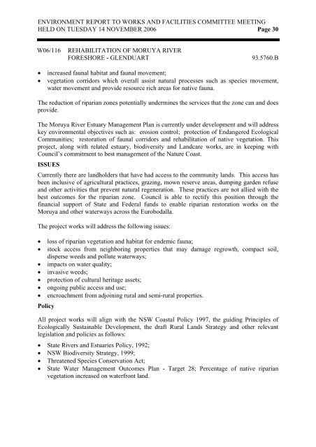 Works and Facilities Agenda (14/11/06, 8766kb) - Eurobodalla Shire ...