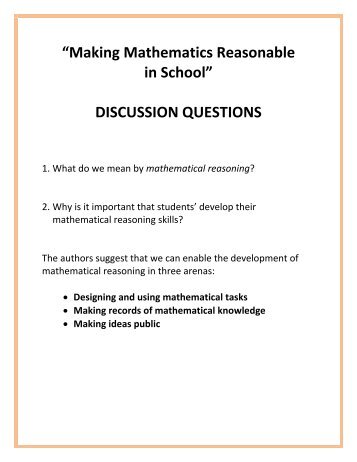 “Making Mathematics Reasonable in School” DISCUSSION ...