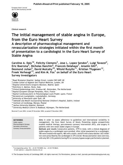 EHS on Stable angina - Main publication - European Society of ...