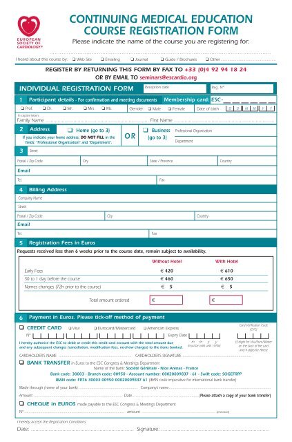 Educational Programmes Course Registration Form - European ...