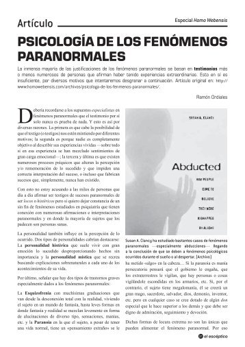 PSICOLOGÍA DE LOS FENÓMENOS PARANORMALES Artículo