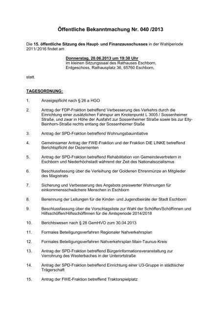 Öffentliche Bekanntmachung Nr. 040 /2013 - Stadt Eschborn