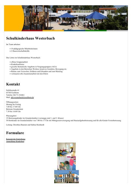 Schulkinderhaus Westerbach Kontakt Formulare