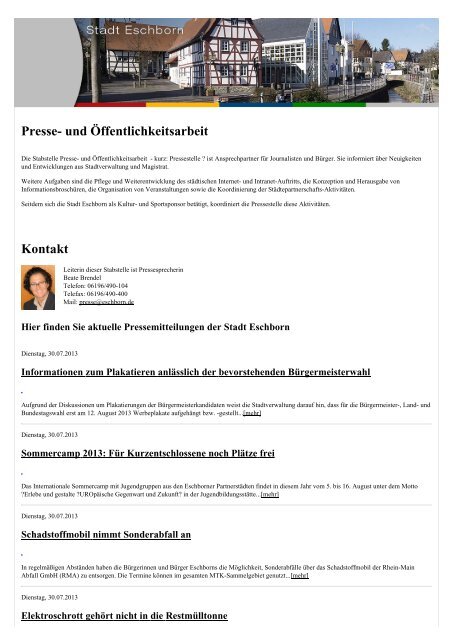Presse- und Öffentlichkeitsarbeit Kontakt - Stadt Eschborn