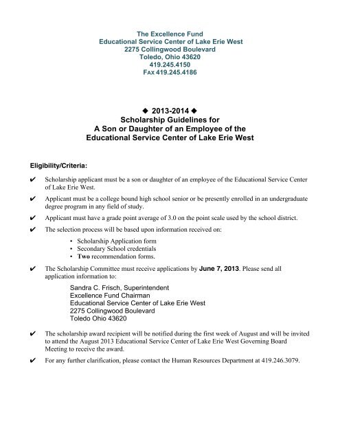 Student Scholarship Form - Educational Service Center of Lake Erie ...