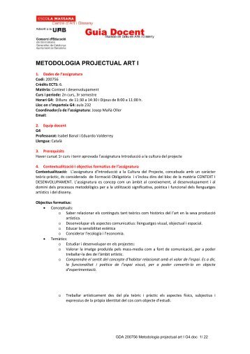 METODOLOGIA PROJECTUAL ART I - Escola Massana