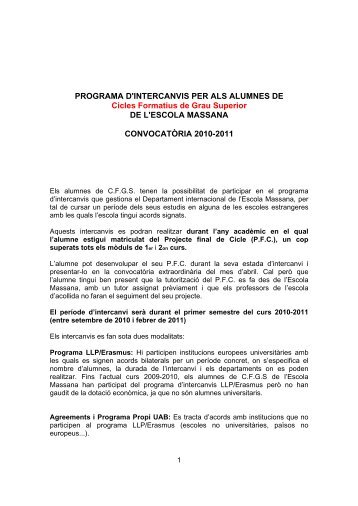 PROGRAMA D'INTERCANVIS PER ALS ... - Escola Massana