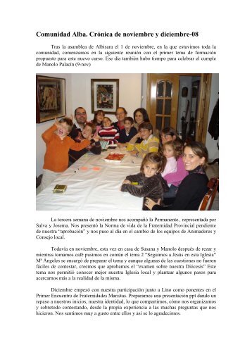 Comunidad Alba. Crónica de noviembre y diciembre-08