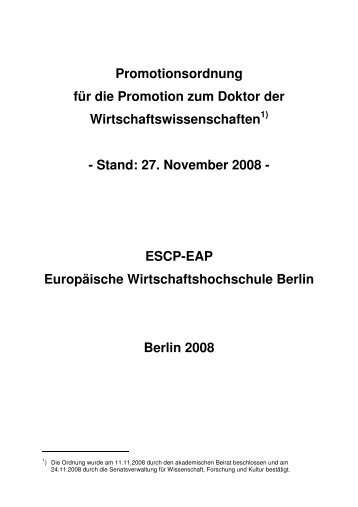 Promotionsordnung für die Promotion zum Doktor ... - ESCP Europe