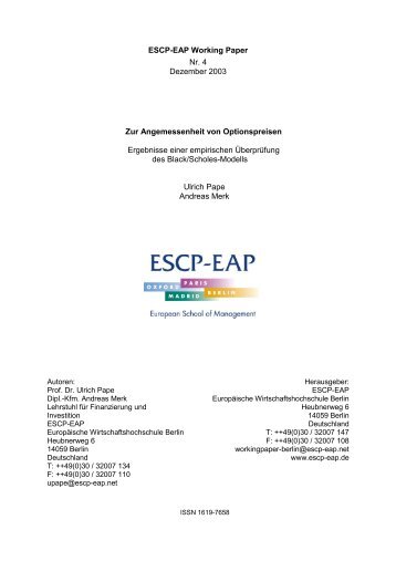 Zur Angemessenheit von Optionspreisen - ESCP Europe