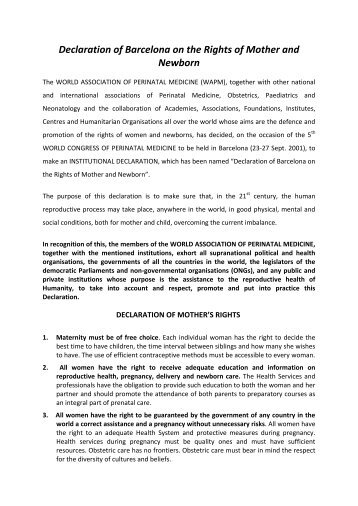 Declaration of Barcelona on the rights of mother and newborn (2001)