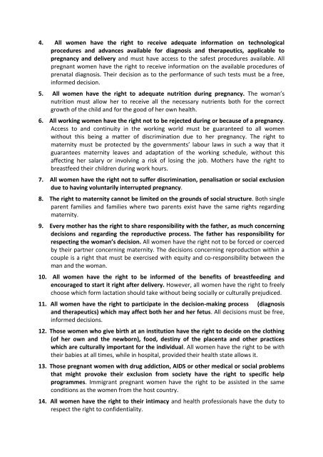 Declaration of Barcelona on the rights of mother and newborn (2001)