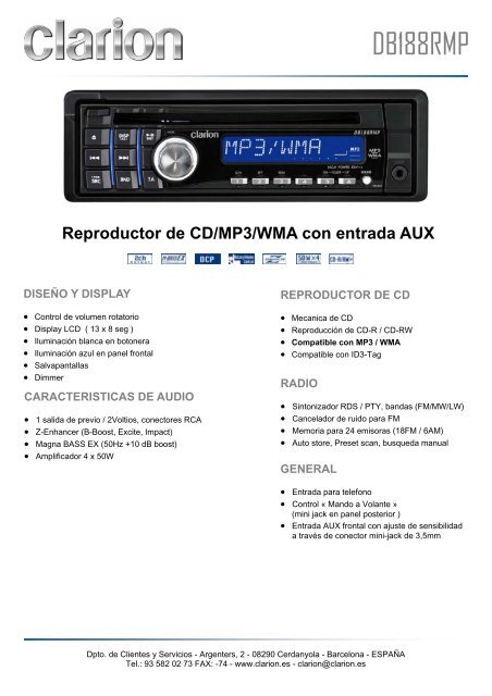 Reproductor de CD/MP3/WMA con entrada AUX