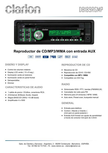 Reproductor de CD/MP3/WMA con entrada AUX