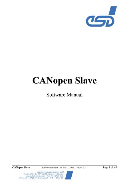 CANopen Manager / Slave Manual - esd electronics, Inc.