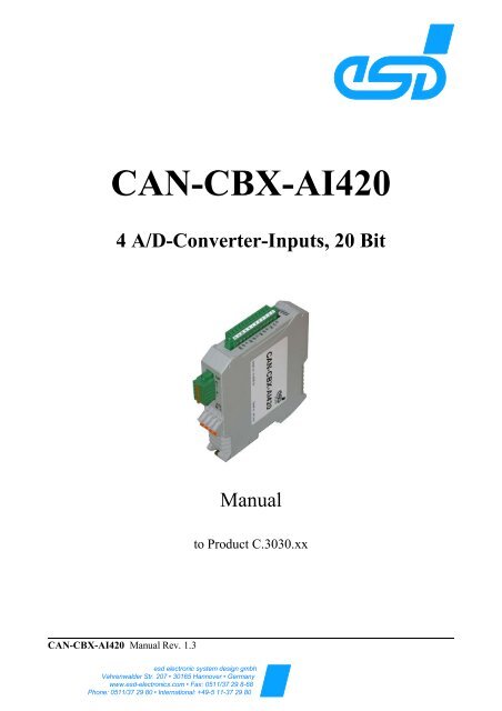 CAN-CBX-AI420 - esd electronics, Inc.