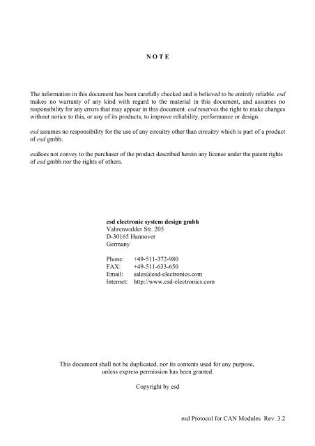 esd Protocol for CAN Modules - esd electronics, Inc.