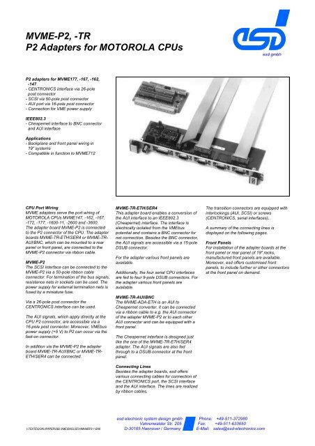 MVME-P2 - esd electronics, Inc.