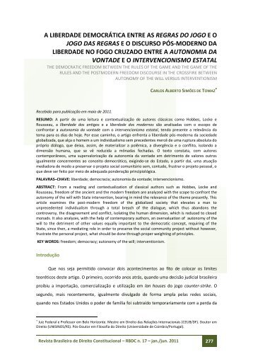 a liberdade democrática entre as regras do jogo eo jogo das regras ...