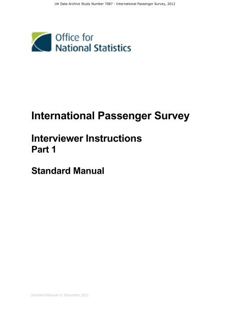 International Passenger Survey Interviewer Instructions part 1 - ESDS