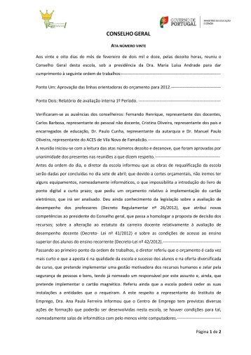 Ata nº 20 28/02/2012 - Escola Secundária D. Sancho I
