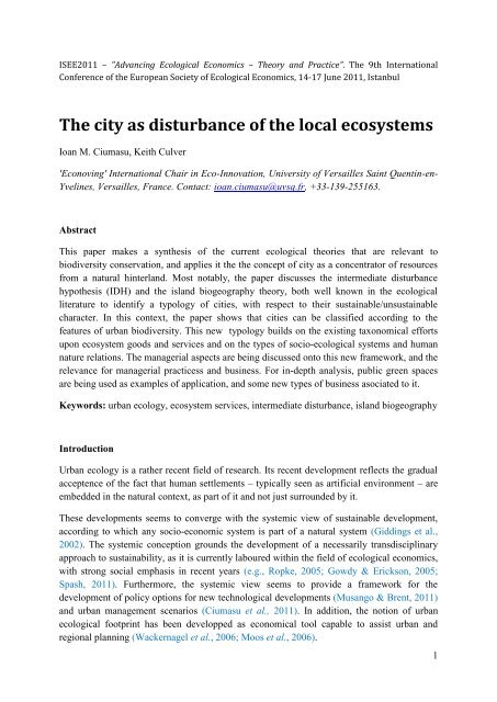 The city as disturbance of the local ecosystems - ESEE 2011 ...