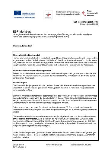 Merkblatt zum Thema Altersteilzeit (pdf, 65.7 KB) - (ESF) im Land ...