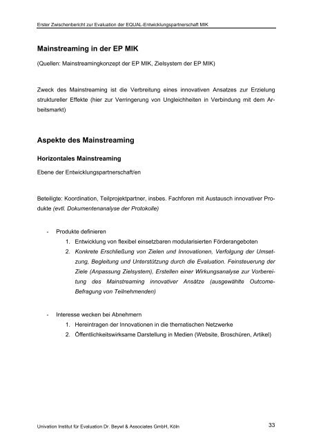 Erster Zwischenbericht der Evaluation der EQUAL-EP ?MIK