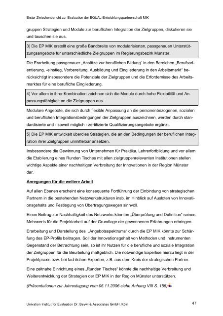 Erster Zwischenbericht der Evaluation der EQUAL-EP ?MIK