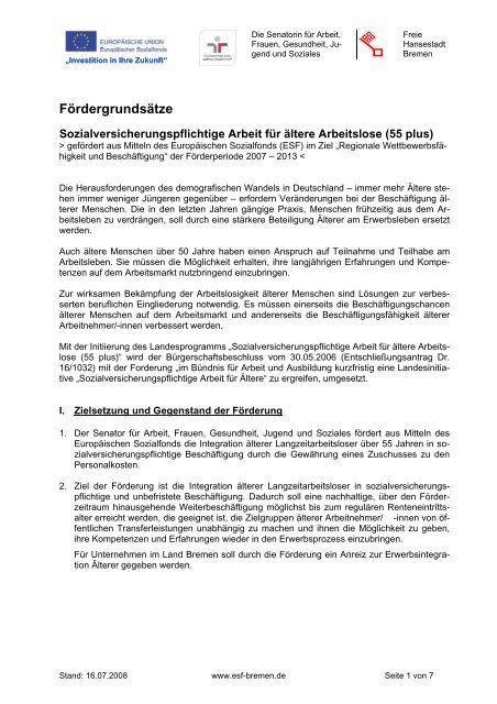 Pdf 70 Kb Esf Im Land Bremen