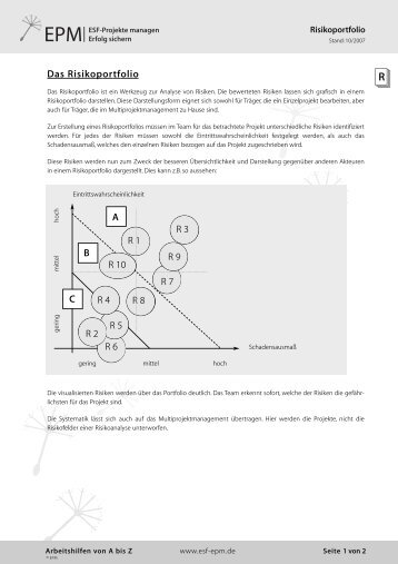 Das Risikoportfolio R 3 R 9 R 7 R 1 R 8 R 10 R 4 R 2 R 5 ... - esf-epm