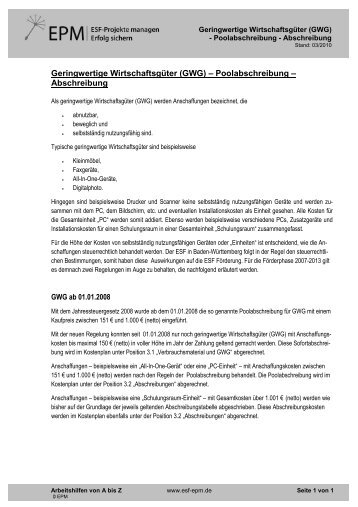 Poolabschreibung - esf-epm